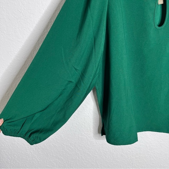 J. Crew Top Women Large Shirt Green Satin Key Hole Long Balloon Sleeve B6 - Picture 3 of 7